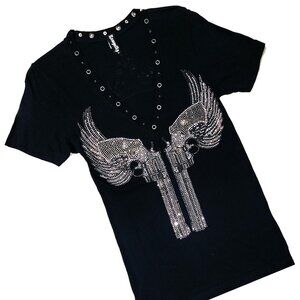 Angel's Guns Women's Black Deep-V T-shirt
